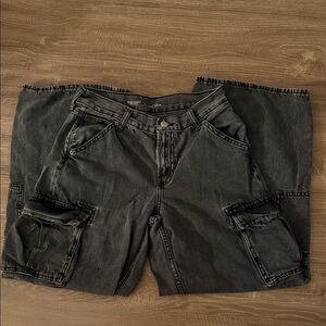 Old Navy Mid Rise Black Cargo Pants wide leg